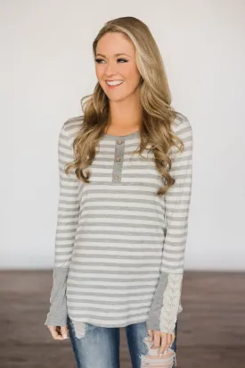 A Touch Of Lace Grey Striped Top