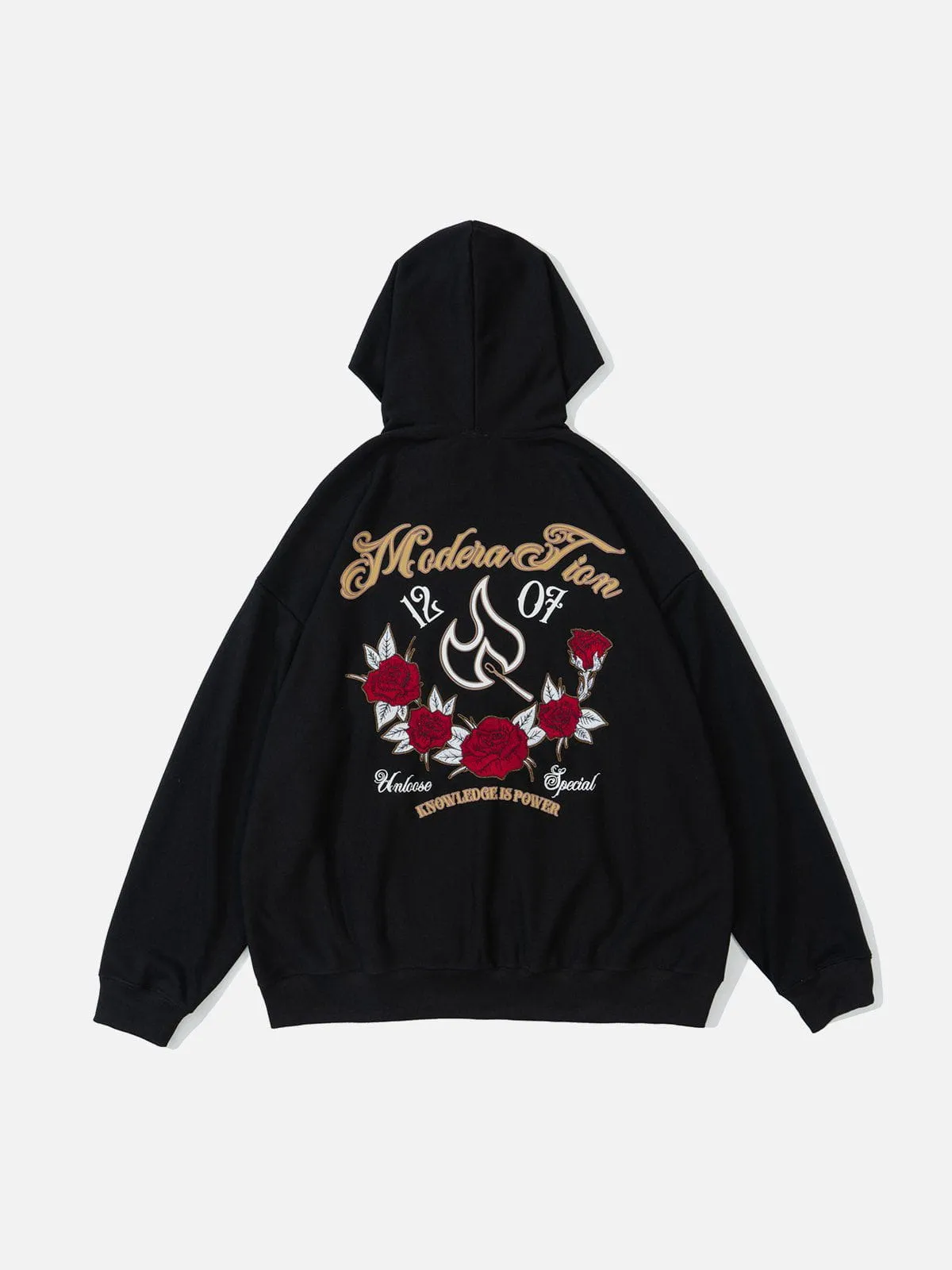 AlanBalen® - Flames and Roses Embroidered Hoodie