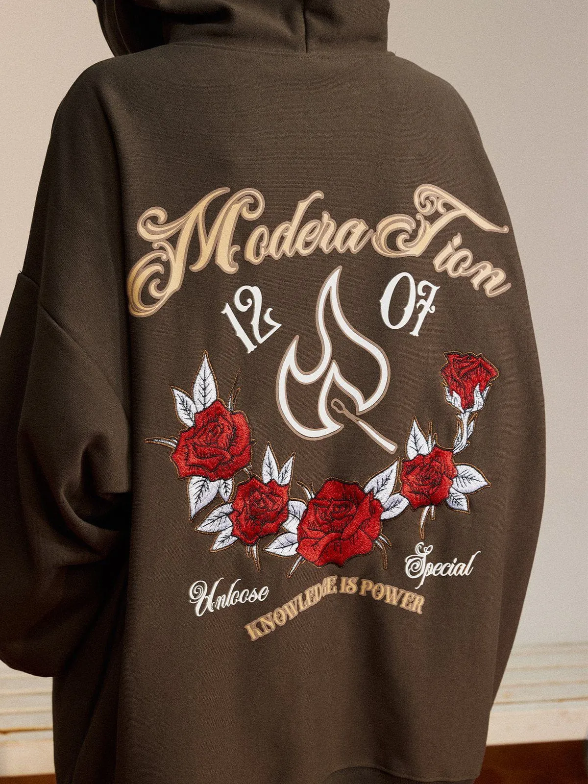 AlanBalen® - Flames and Roses Embroidered Hoodie