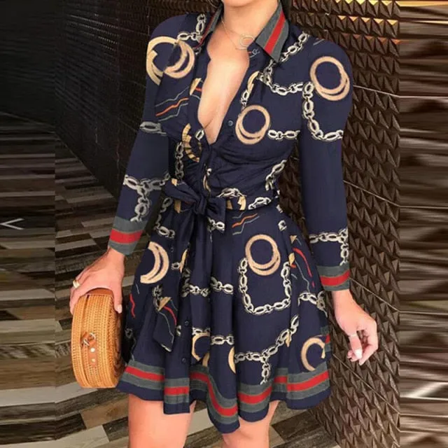 Amy Fashion - Elegant Turn-down Collar Long Sleeve Party Dresses