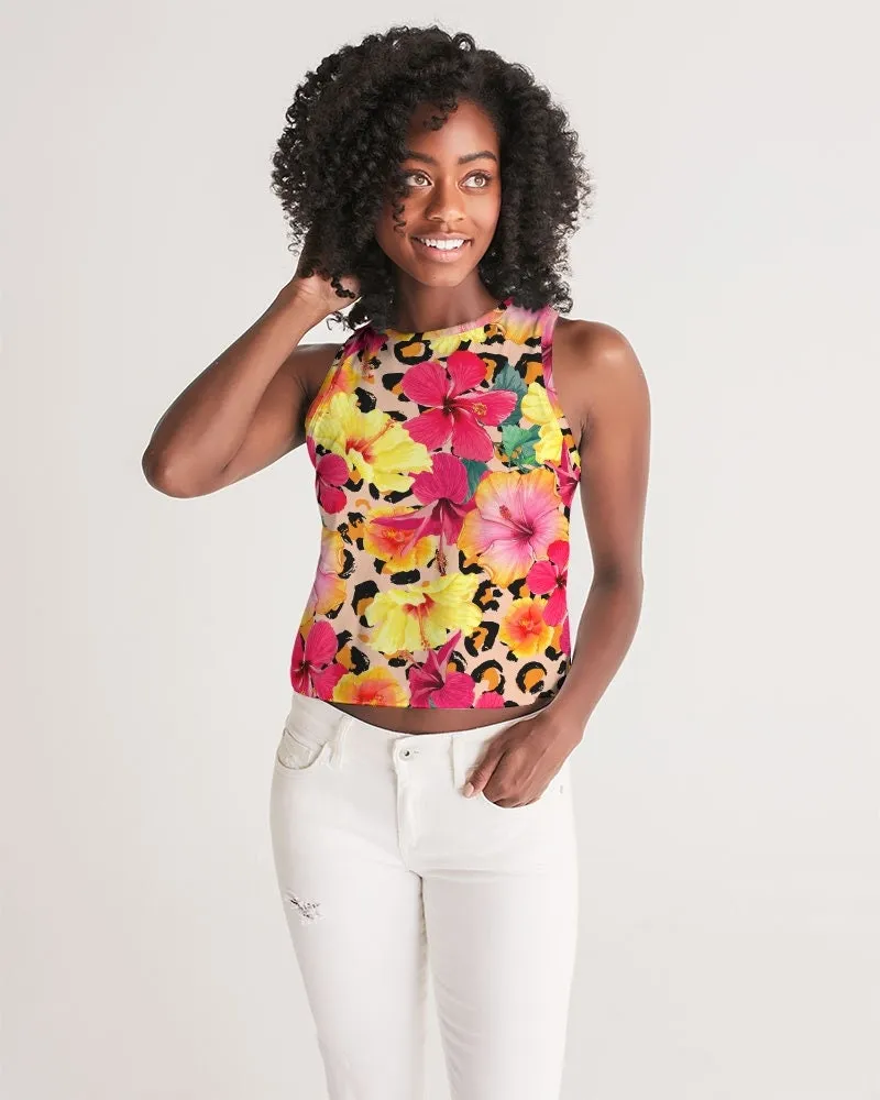 Animal Print Island Flowers Women’s Cropped Tank Top