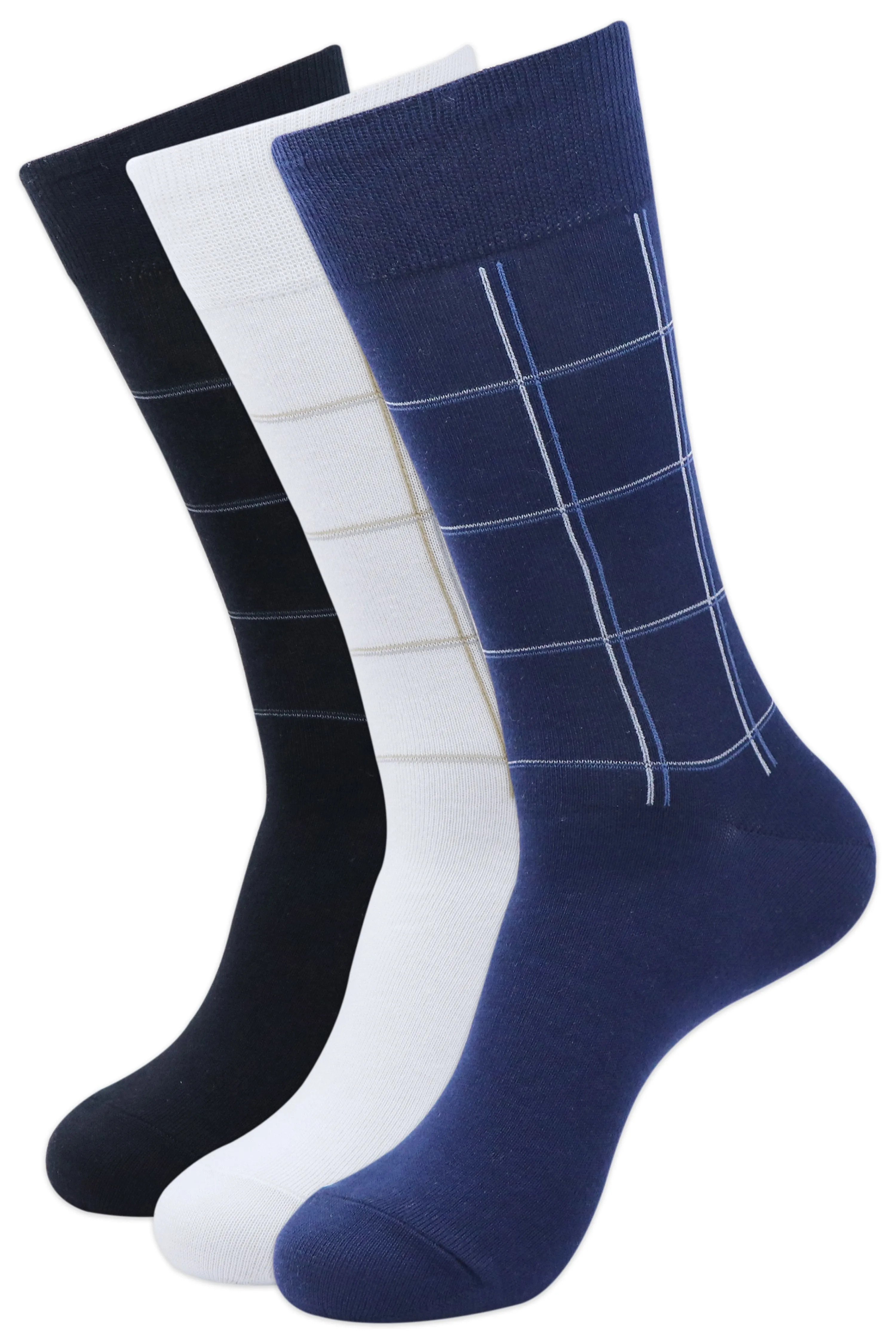 Balenzia Men's Checks Calf Length/Crew Length Cotton Socks - (Multicolored)(Pack of 3 Pairs/1U)