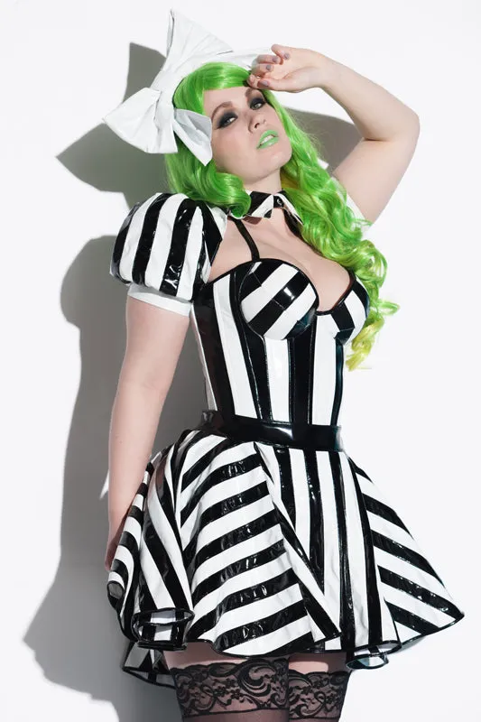 Beetlejuice Padded bust cup striped PVC Corset