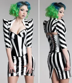 Beetlejuice Padded bust cup striped PVC Corset