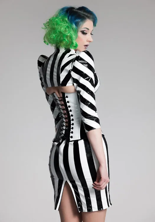 Beetlejuice Padded bust cup striped PVC Corset