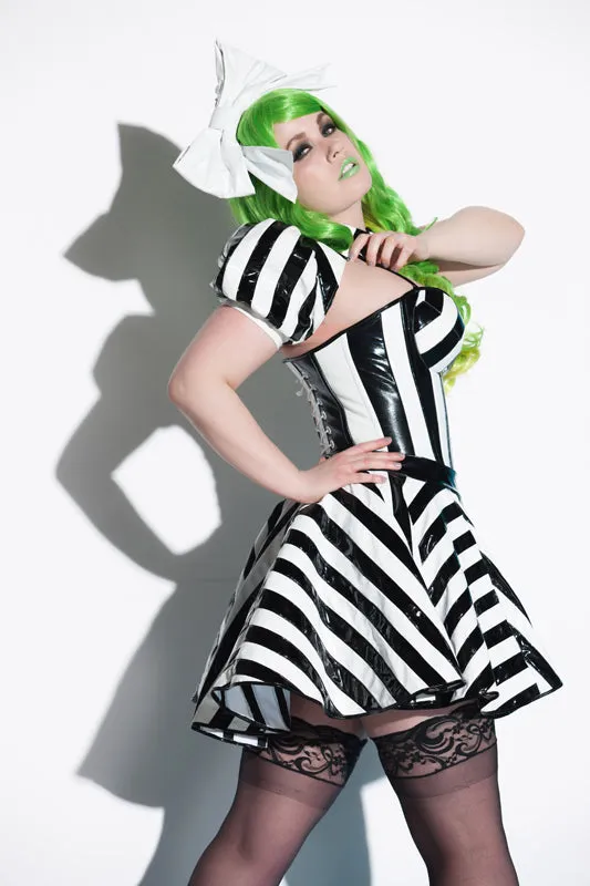 Beetlejuice Padded bust cup striped PVC Corset