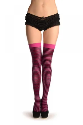 Black & Pink Thin Stripes Socks Knee High