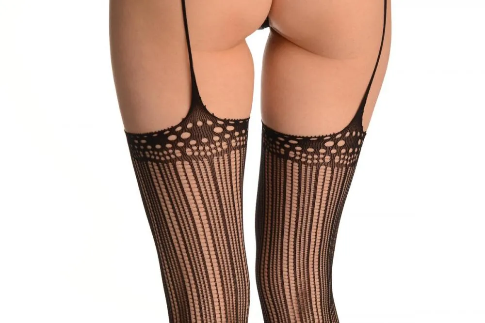 Black Burlesque Bodystocking With Attached Stockings