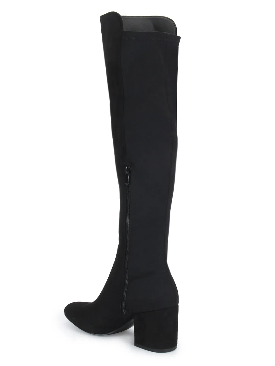 Black Micro Low Block Heel Two Shade Long Boots