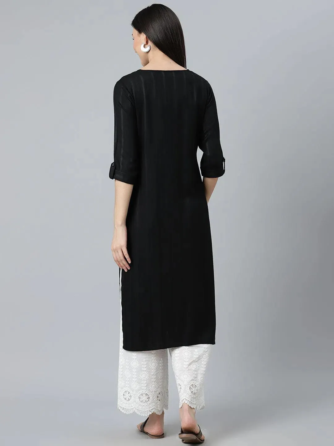 Black Striped Rayon Kurta