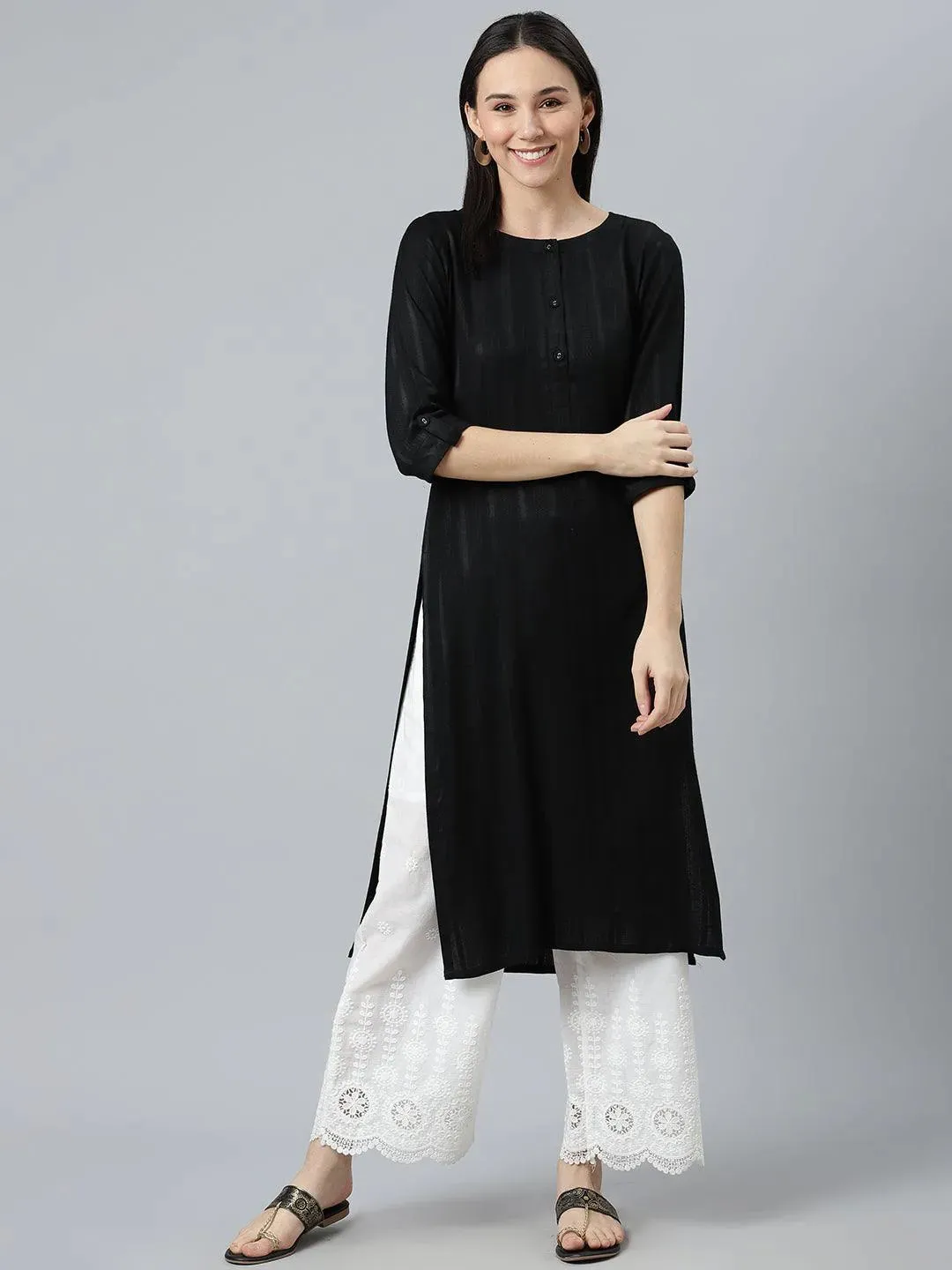 Black Striped Rayon Kurta