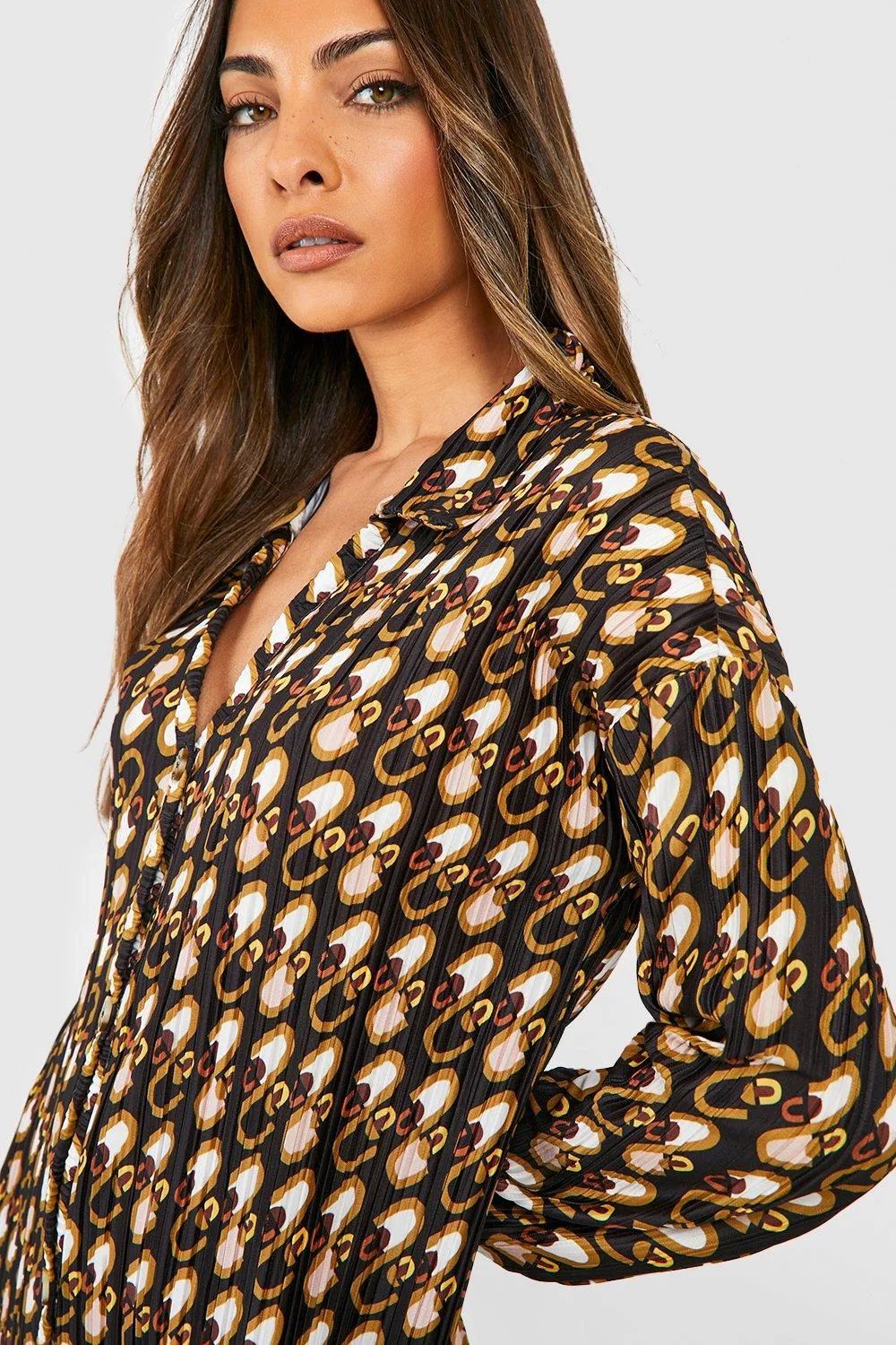 Boohoo Oversized Chain Print Shirt Dress, Black