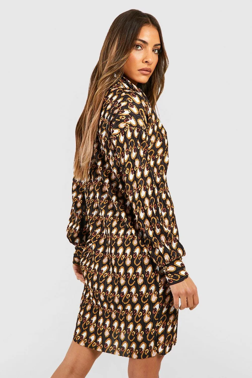 Boohoo Oversized Chain Print Shirt Dress, Black