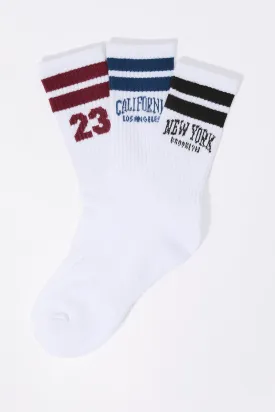 Boys Destination Striped Crew Socks (3 Pack)