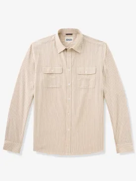 Casual Khaki Striped Double-Pocket Cotton Shirt