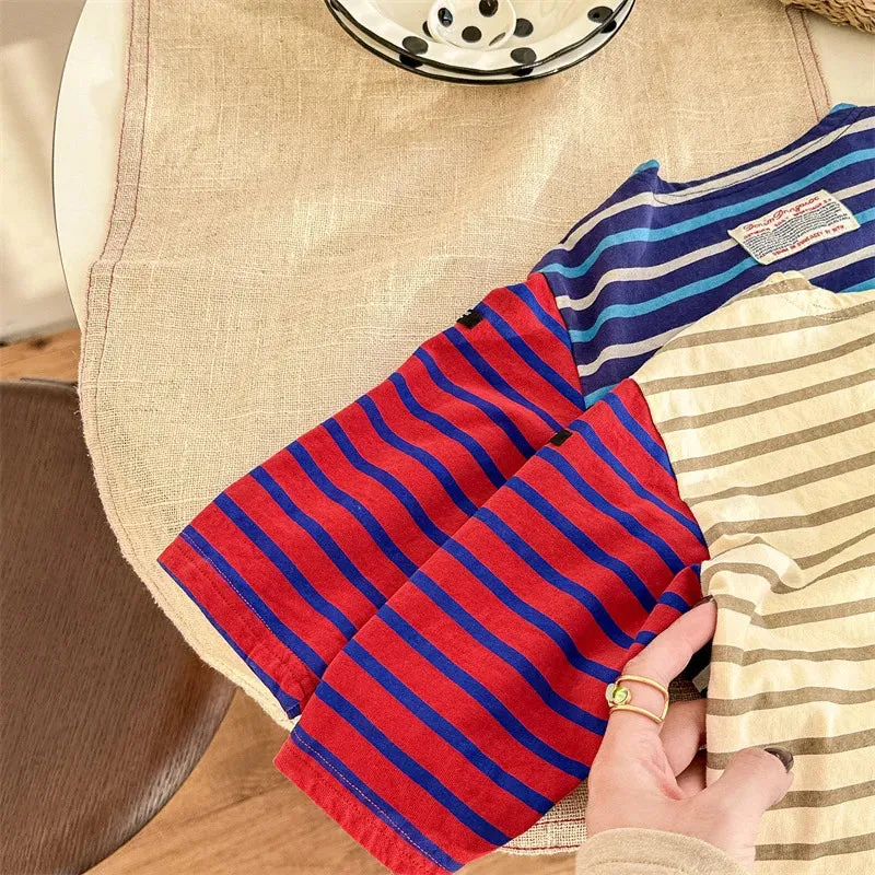 Color-Block Long-Sleeved Striped Tee