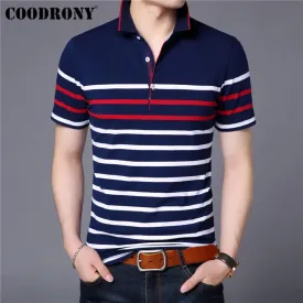 COODRONY Cotton T Shirt Men Short Sleeve T-Shirt Men Summer Social Business Casual Men&#39;s T-Shirts Striped Tee Shirt Homme S95101