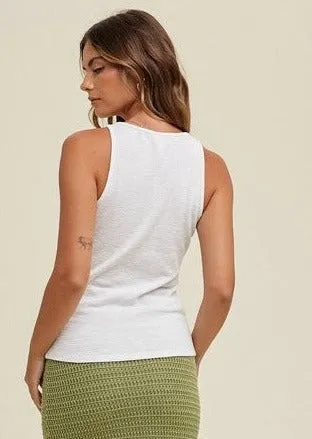 FINAL SALE - White Ribbed Notched Tank