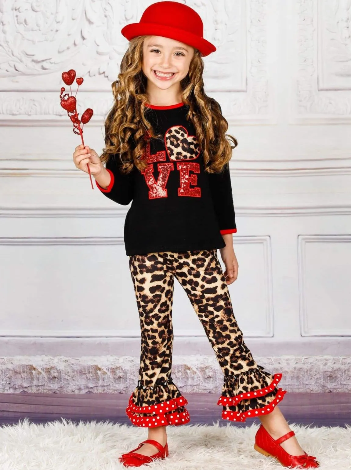 Girls Love Is Wild Top and Bell Bottom Legging Set