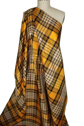 Italian Plaid Silk Novelty Jacquard - Gold/Crema/Brown/Black