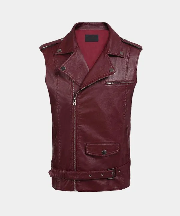 Leather Motorcycle Vest Zipper Slim Fit Biker Waistcoat with Gun Pocket