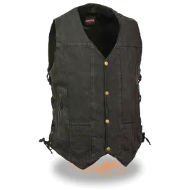 Men’s Black 10 Pocket Side Lace Denim Vest