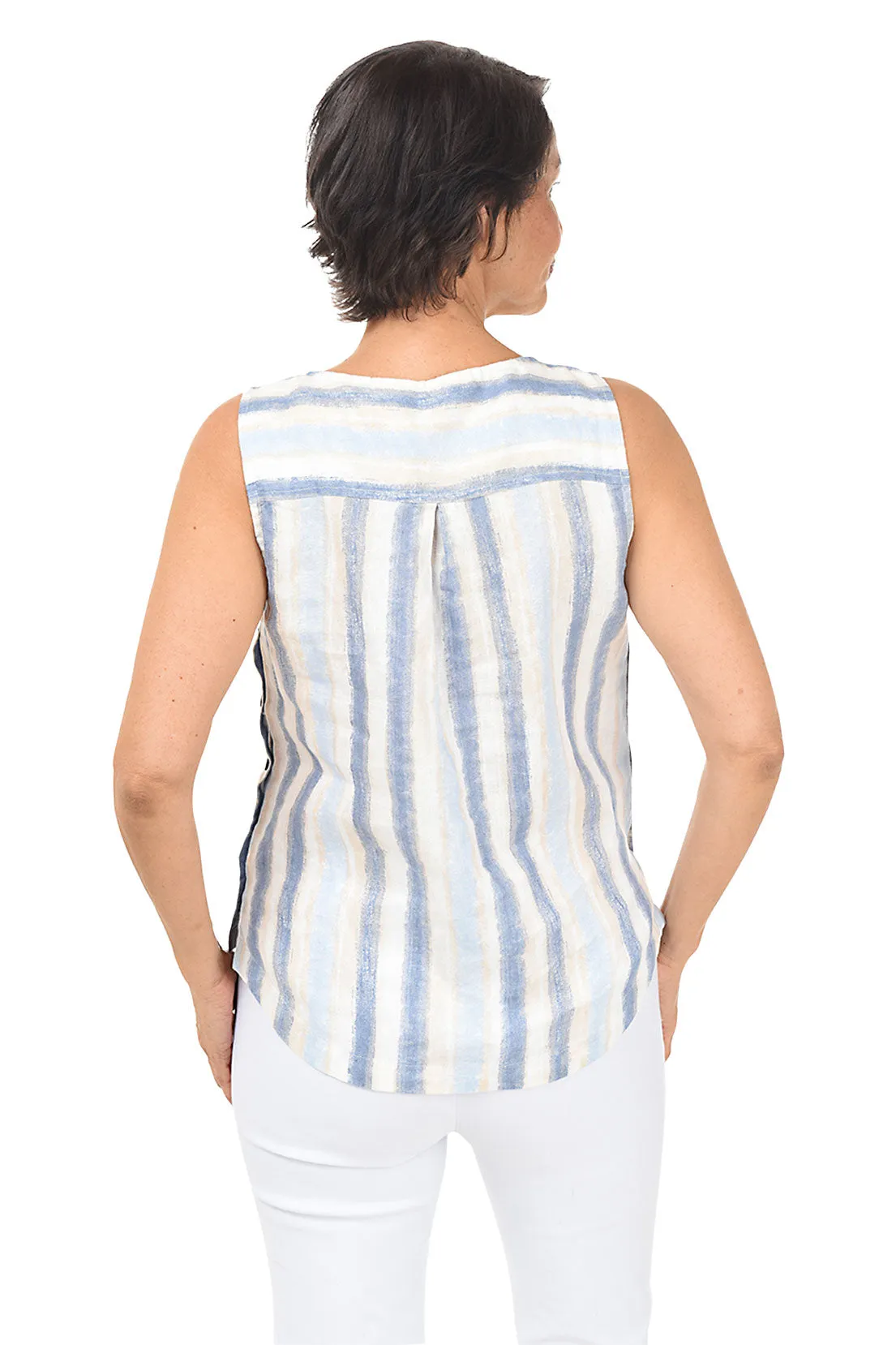 Nautical Striped Sleeveless Linen Blouse