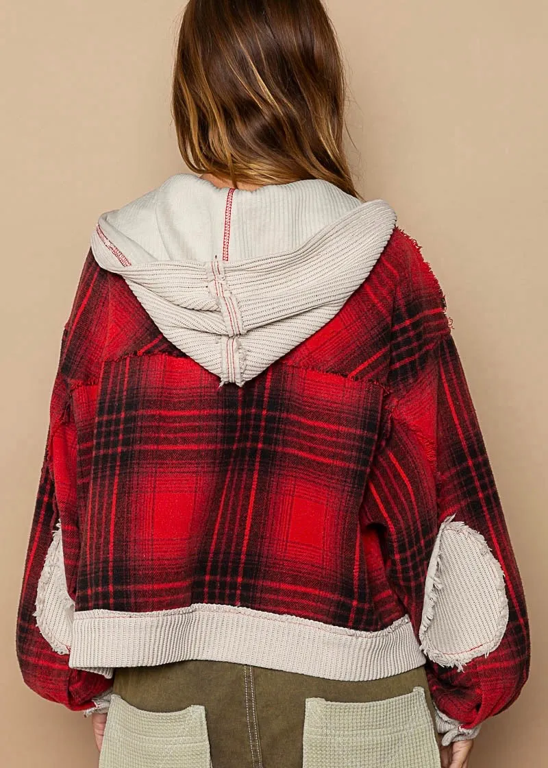 Never Plaid It So Well Cropped Flannel Shacket in Candy Apple Red