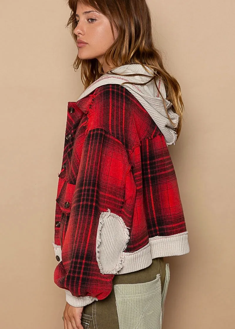 Never Plaid It So Well Cropped Flannel Shacket in Candy Apple Red