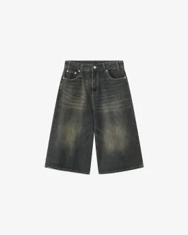 Oversized Denim Jorts - Black Grey