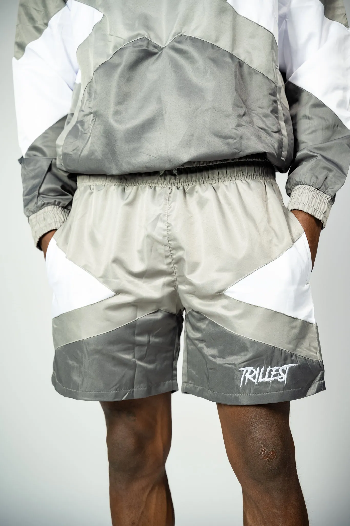 Panel Windbreaker Shorts - Gray\White