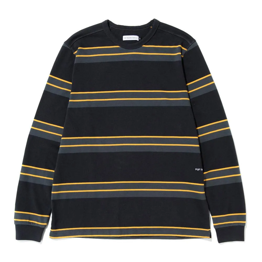 Pop Trading Company Striped Long Sleeve Top Charcoal / Burnt Yellow