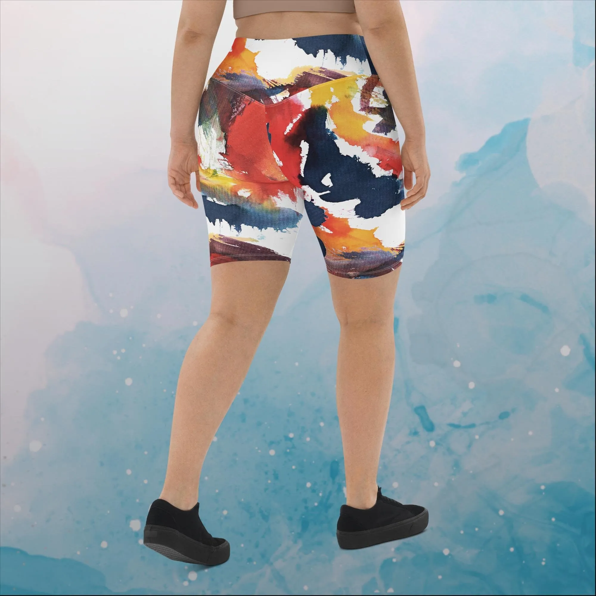 Primary Color Pallet Paint Print Womens Yoga Swim Biker Shorts