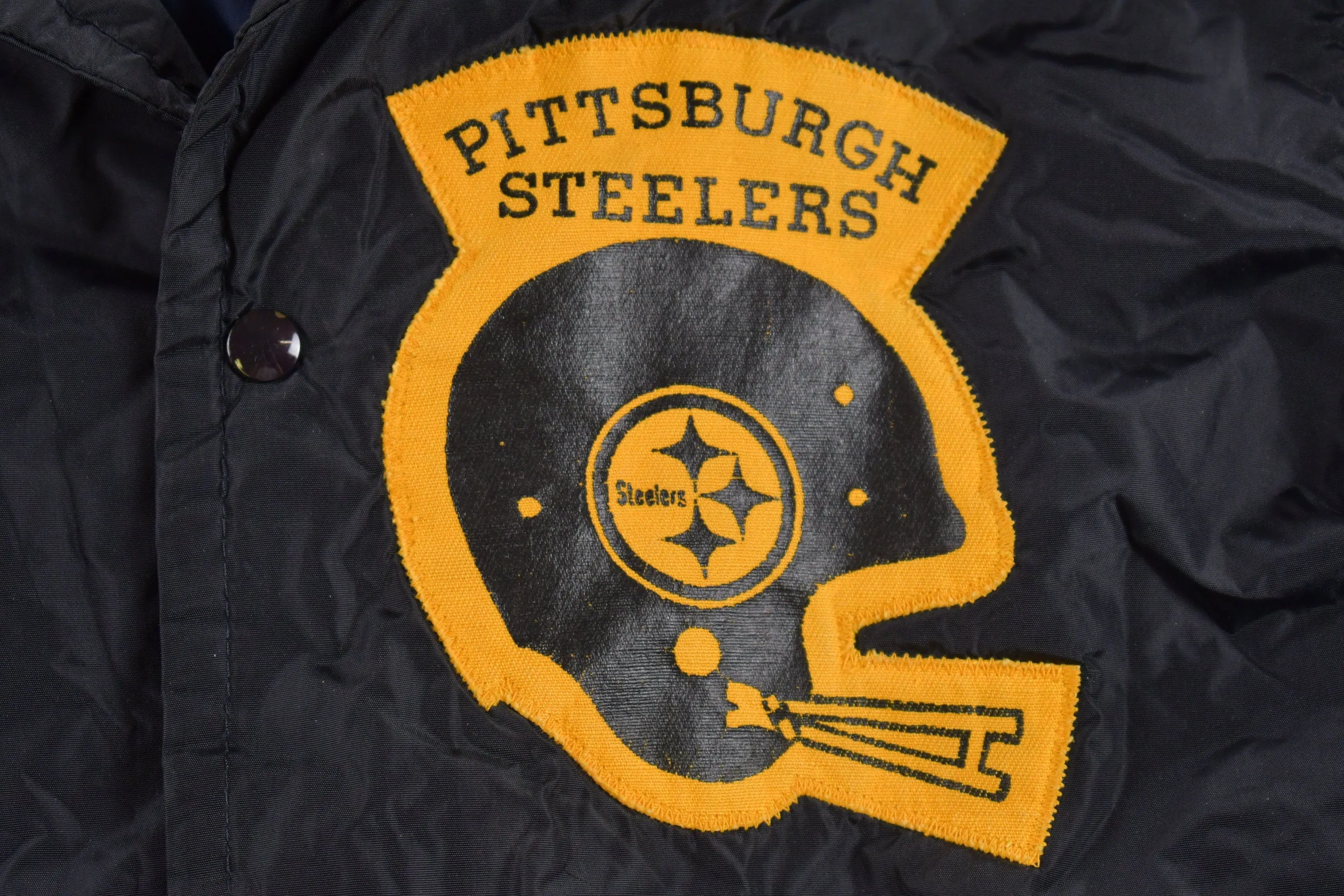 Vintage 1960s Pittsburgh Steelers NFL Button Up Jacket / Pro Knitwear / Patchwork / Coach Jacket / True Vintage Sportswear / Steeler Nation