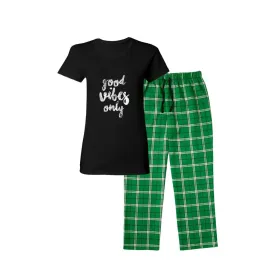 Women's Short Sleeve Top and Flannel Pants Set